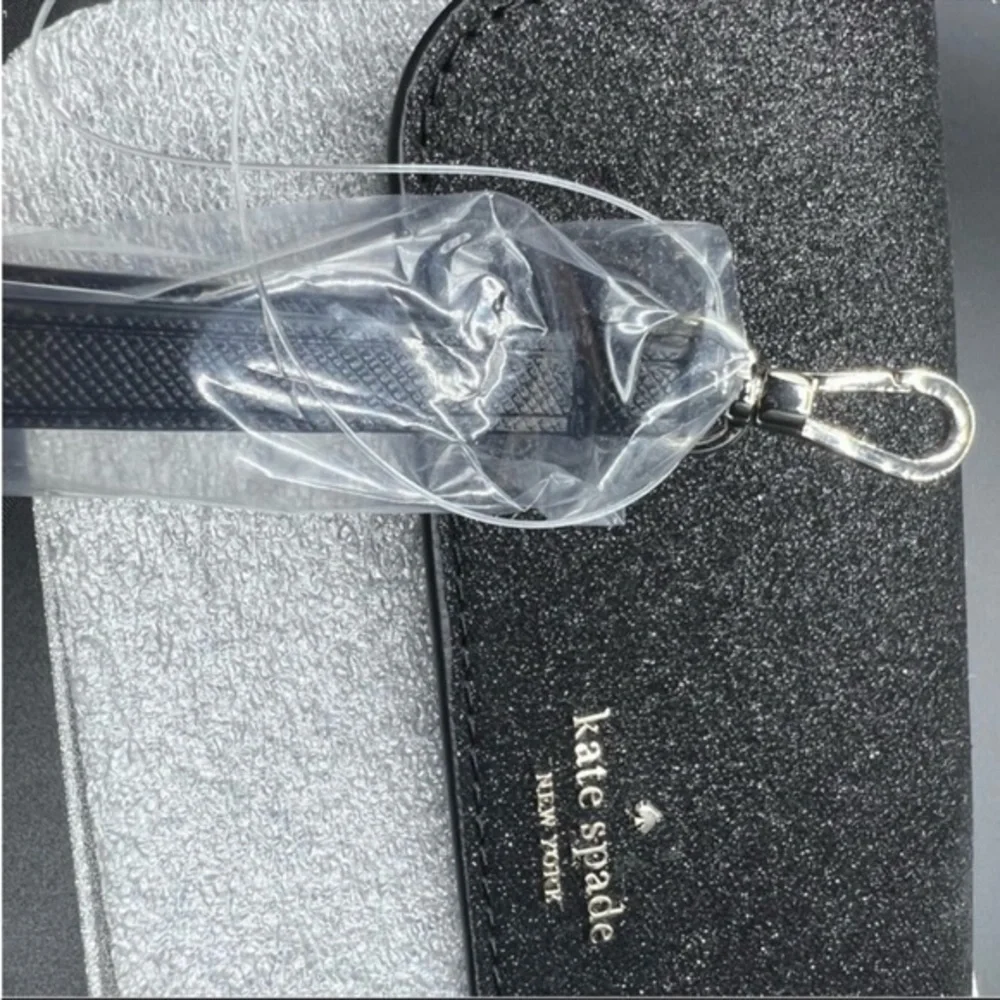 Kate Spade large black glitter tech phone wallet/ wristlet